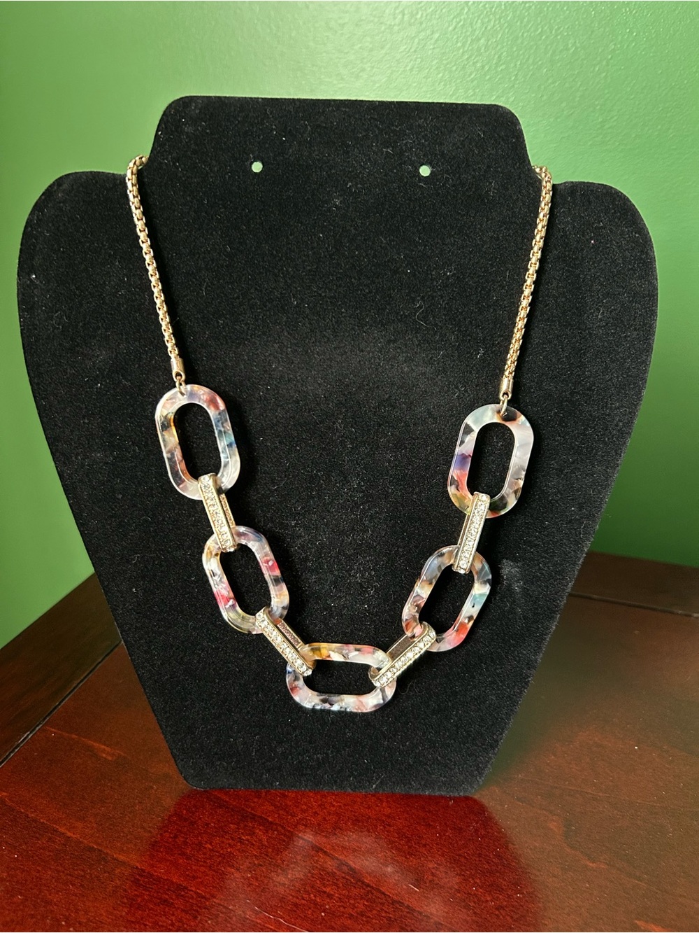 Gold Tone Multicolor Resin Link Necklace